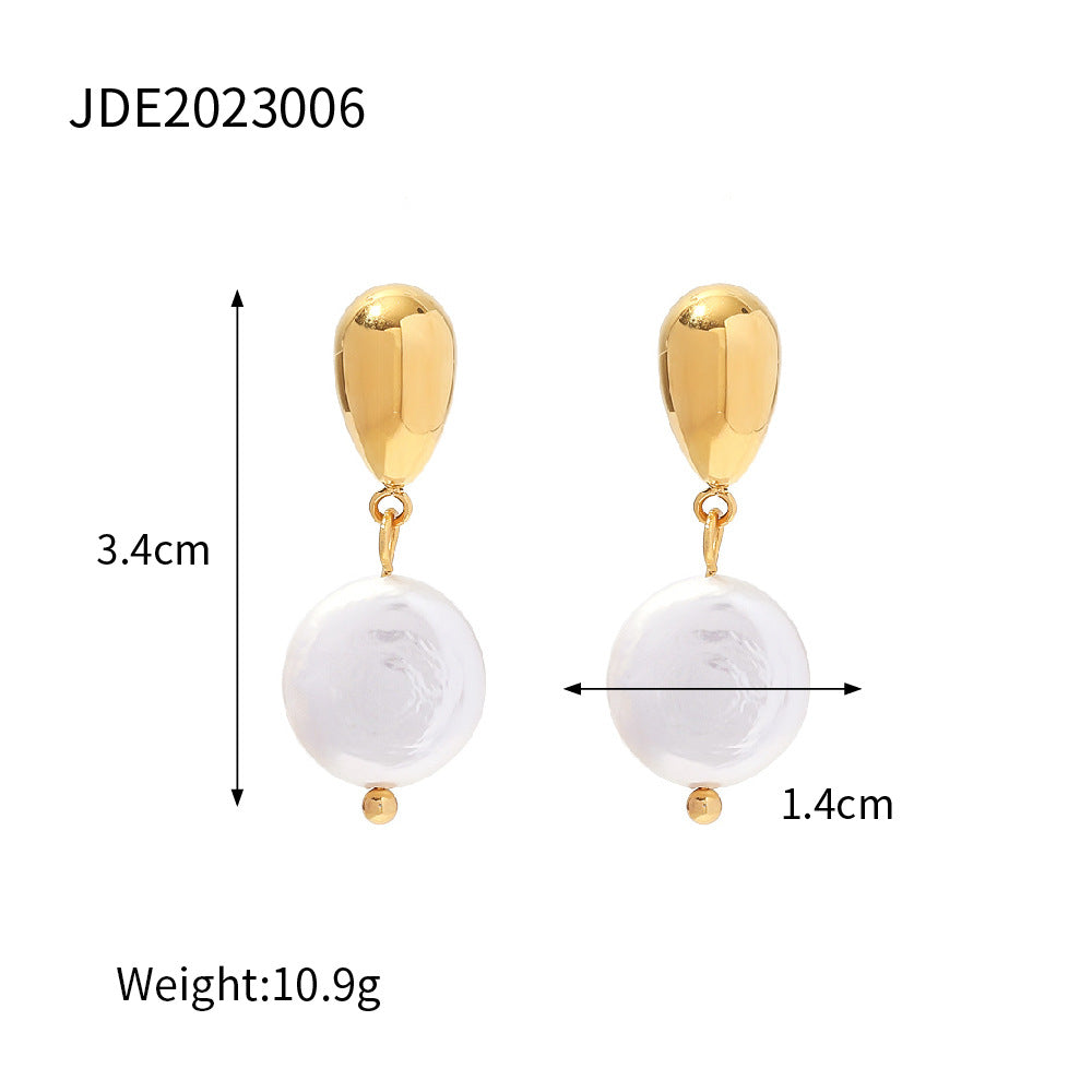 5pcs Stainless Steel Light Pearl Earrings Fashion New Women's Large Pearl C Pendant Earrings Jewelry
