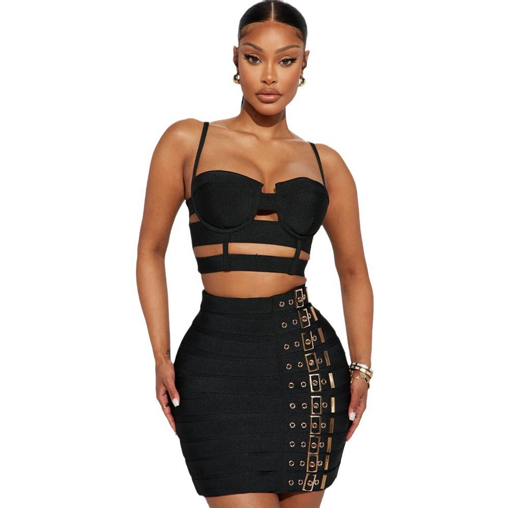 Punk Bandage Dress Outfit Sexy Halter Skirt Club Outfit
