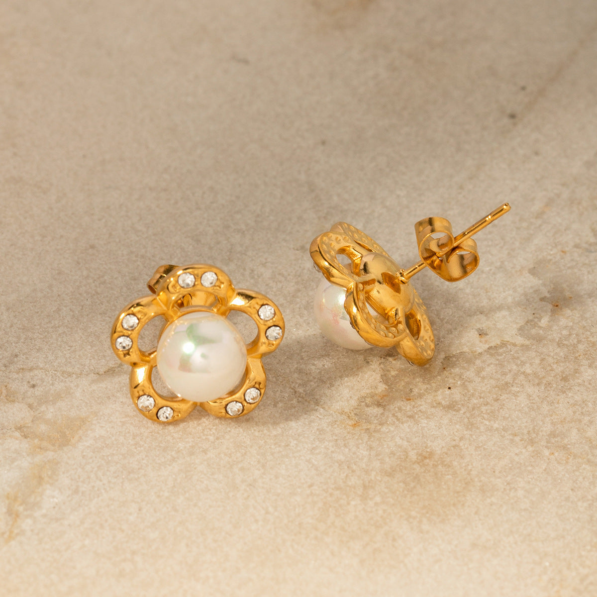 5pcs 18K Gold Stainless Steel Full Drill Flower Earrings Do Not Fade Premium Design Earrings