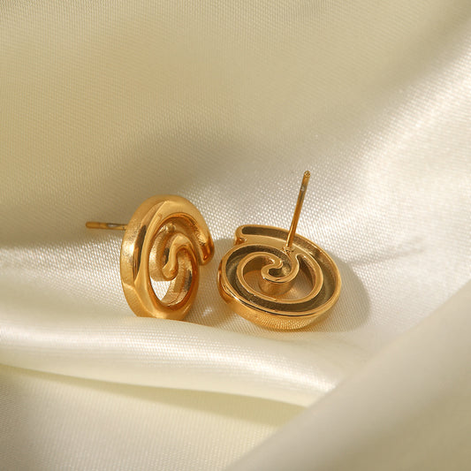 5pcs Titanium Steel Earrings Women's Niche Design 18K Gold Stainless Steel Irregular Stud Earrings