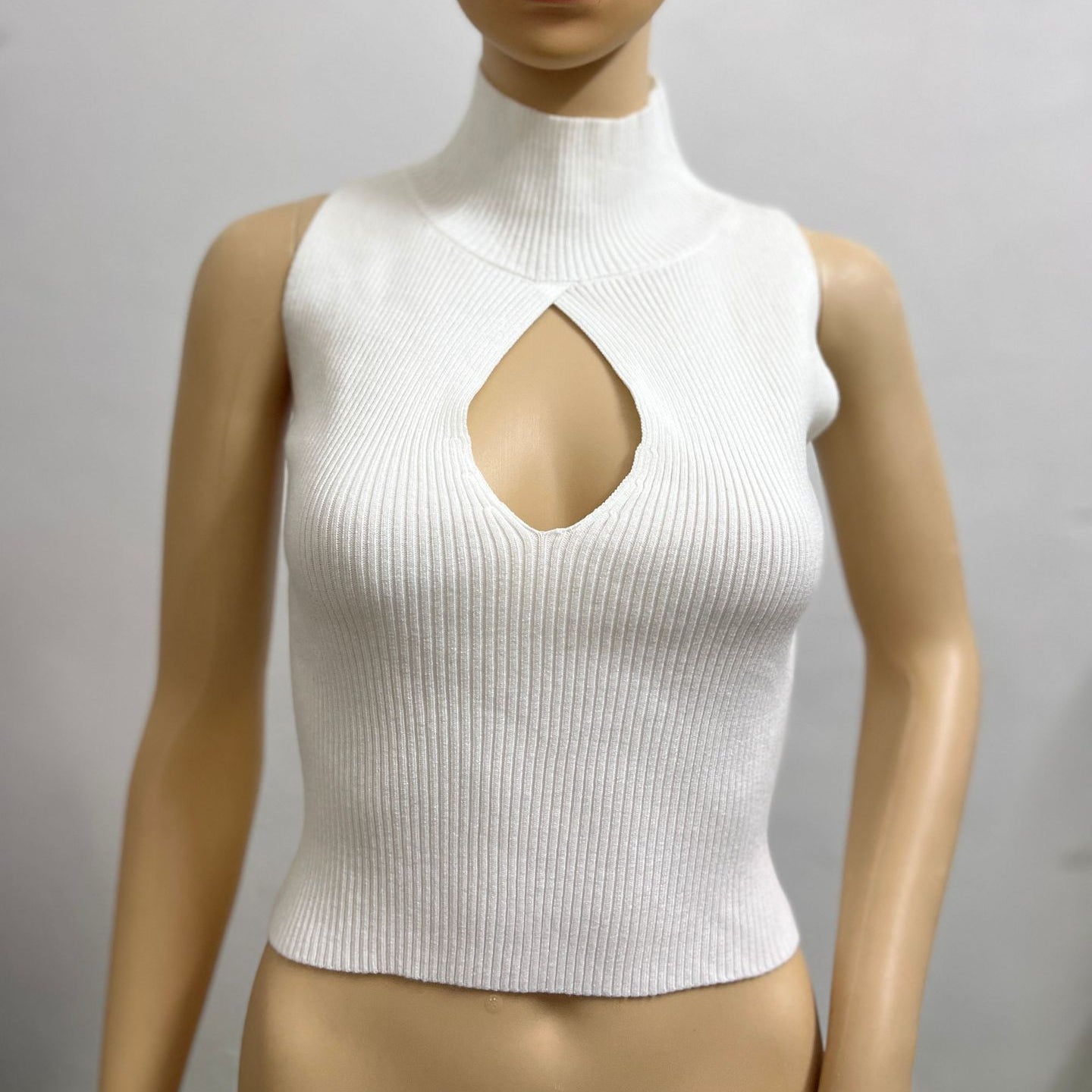 Women's Autumn New High-Neck Sleeveless Chest Hollow Design Knitted Fabric Thread Short