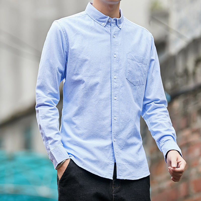 Men's Shirt Men's Long Sleeve Oxford Woven Pure Cotton Free Ironing Slim Four Seasons Business Casual Shirt