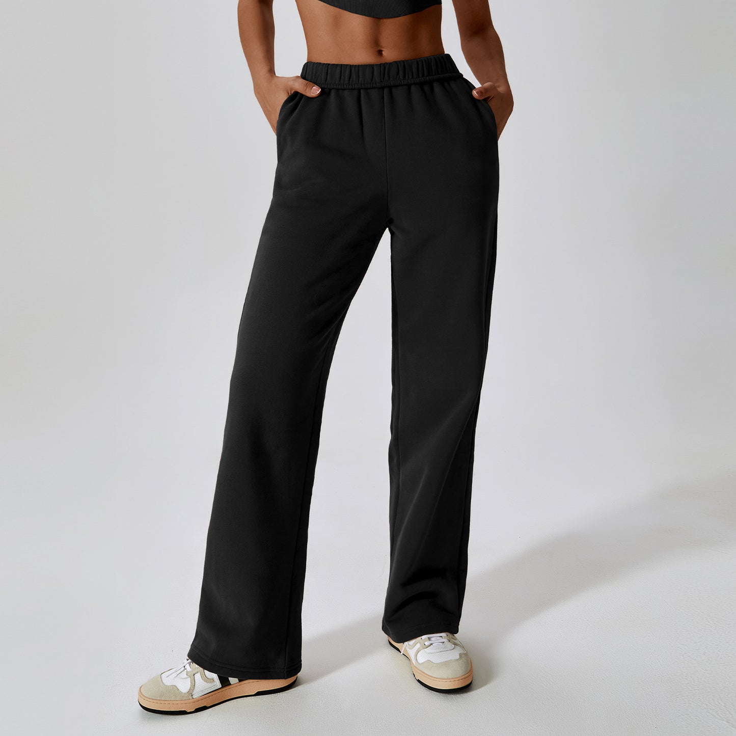 Waist Plus Velvet Warm Loose Sports Pants Straight Leg Wide Leg Pants Outdoor Leisure Sports Sweatpants Female