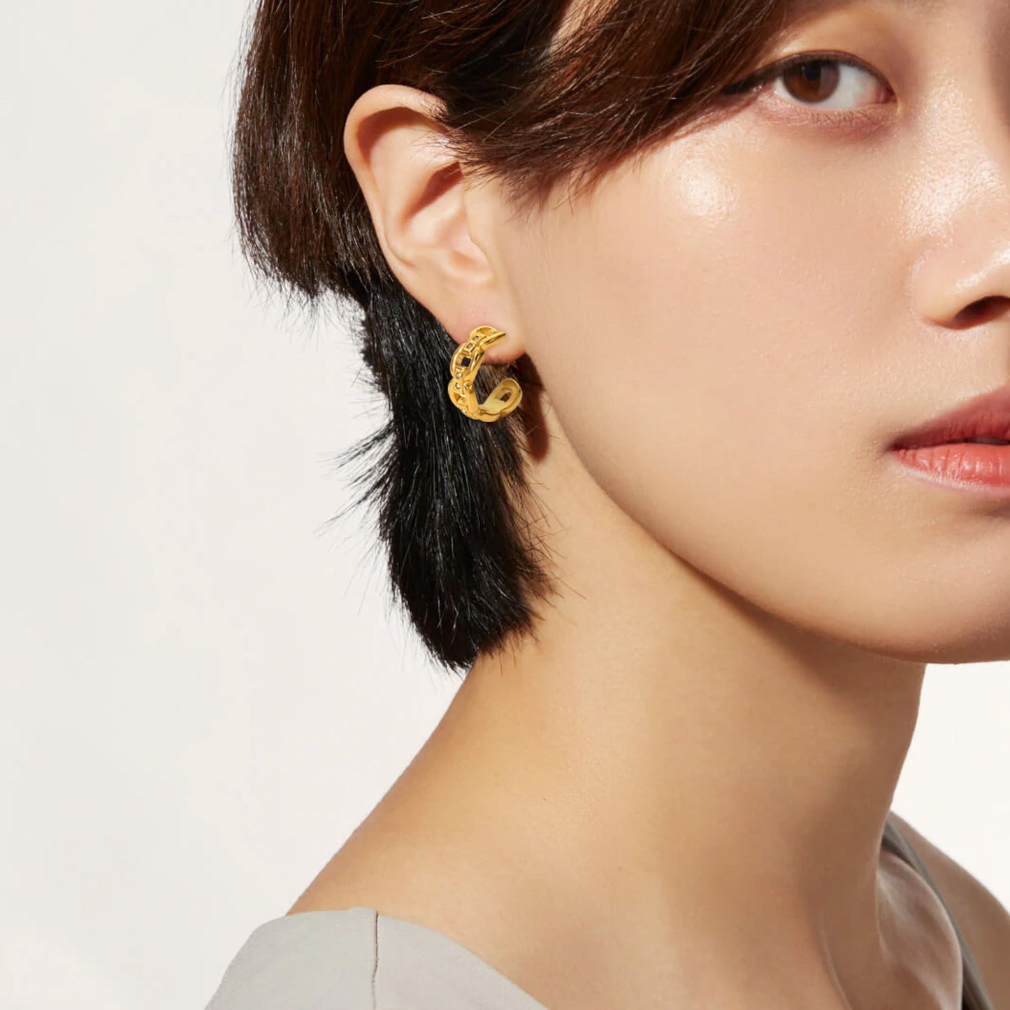 5pcs Earrings 18K Gold Plated Zircon Chain C Ring Stainless Steel Earrings Women's Earrings Jewelry