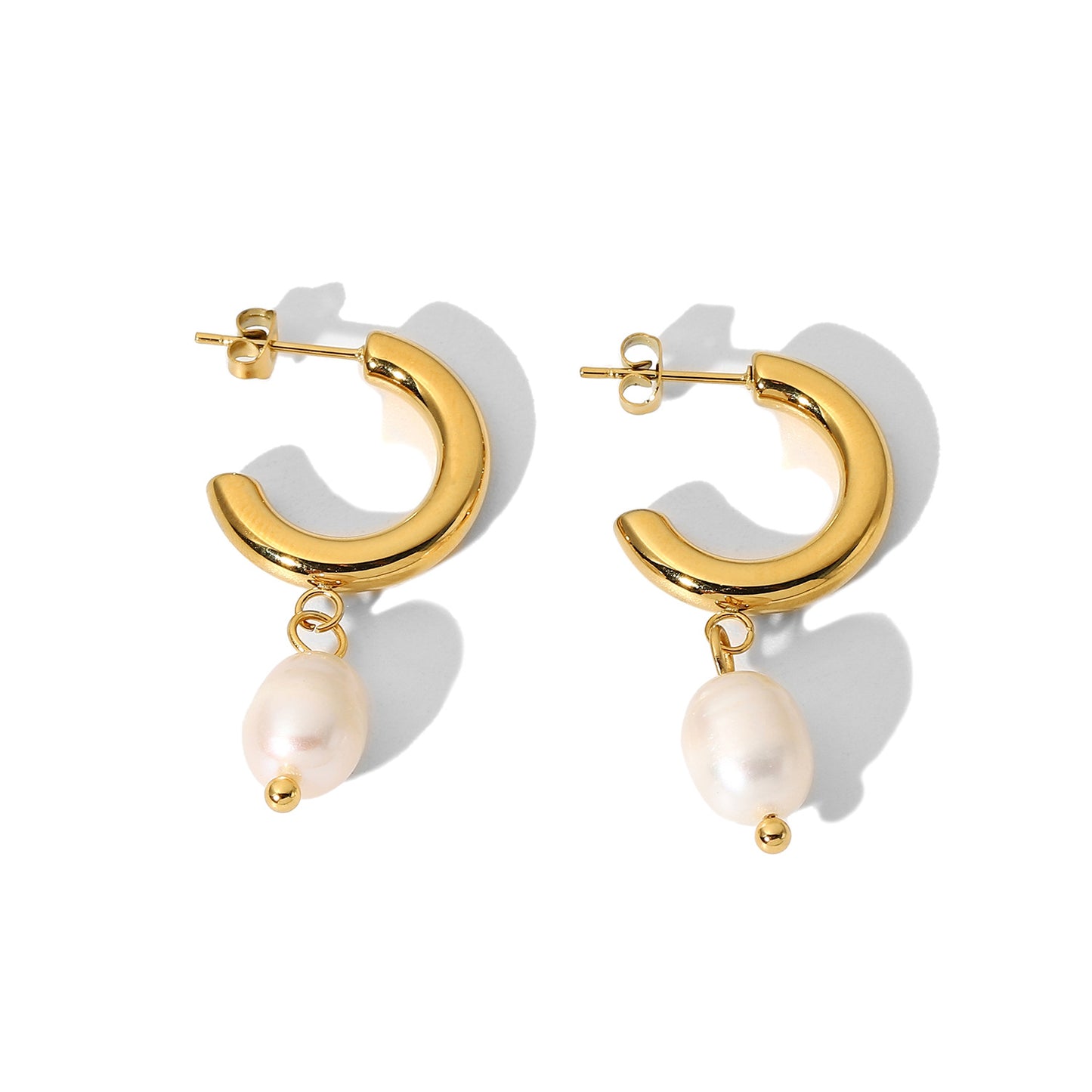 5pcs Stainless Steel Ring Earrings Jewelry C Pendant 18K Gold Smooth Earrings For Women