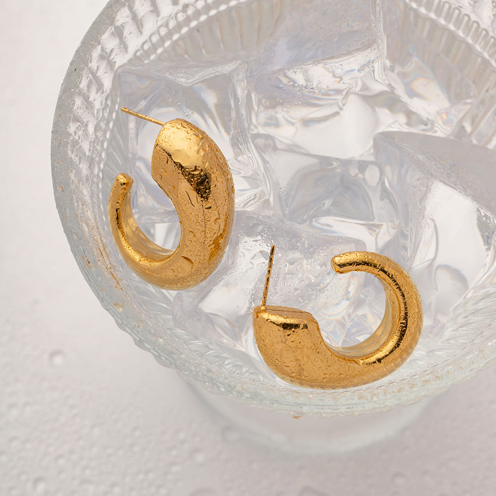 5pcs 18K Gold C-Shape Geometric Simple Titanium Steel Earrings Women's Fashion All-Matching Geometric Earrings