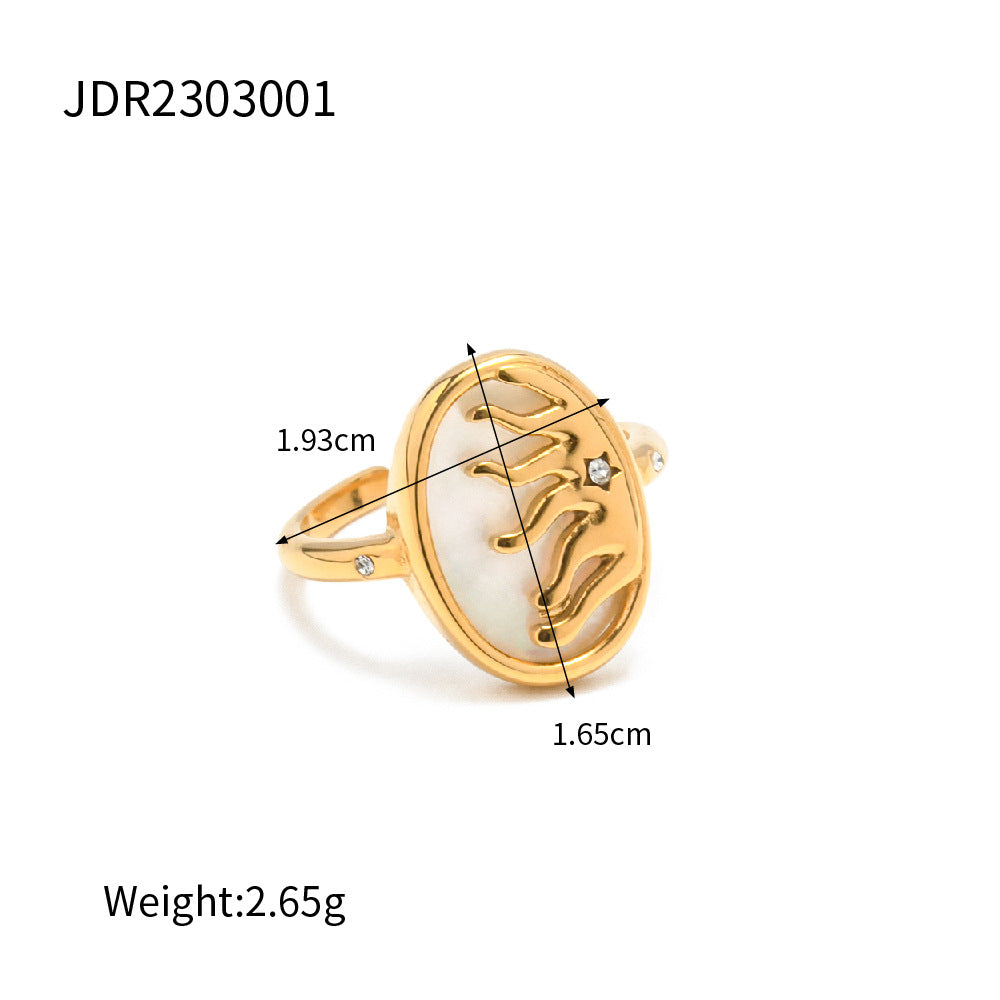 5pcs Timeless Stainless Steel 18K Gold White Zircon Irregular Diamond Ring Trendy Personality