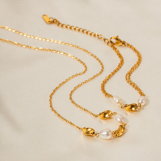 5pcs New Fashion Style 18K Gold Stainless Steel Pearl Bracelet Ladies Style Vintage Bracelet