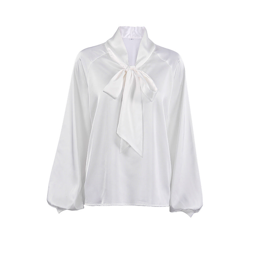 Casual Simple Shirt Sleeve Long Sleeve Bow Tie Shirt