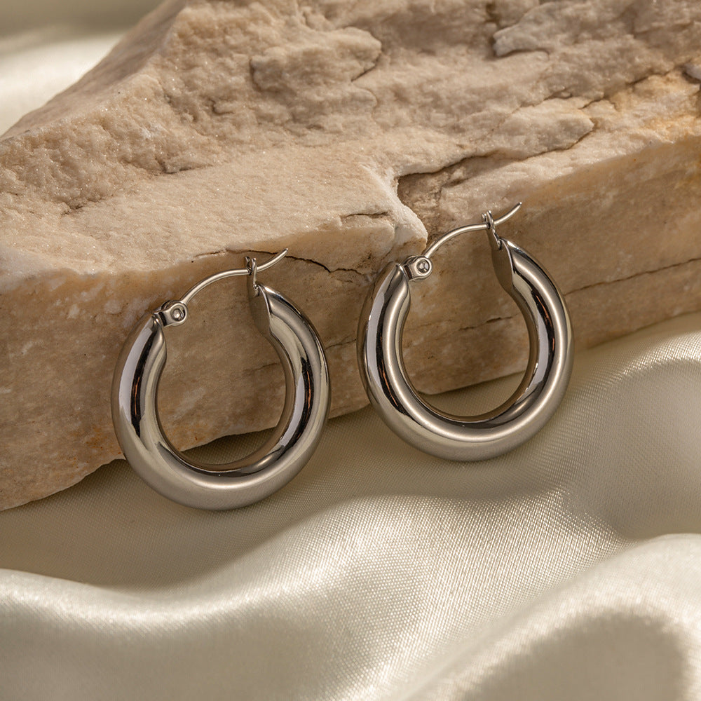 5pcs Circles Do Not Fade Earrings Style Exaggerated Personality Light Luxury Simple Earrings Stainless Steel Earrings For Women