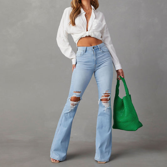 High-Waisted Ripped Jeans Women's Street Spice Pants