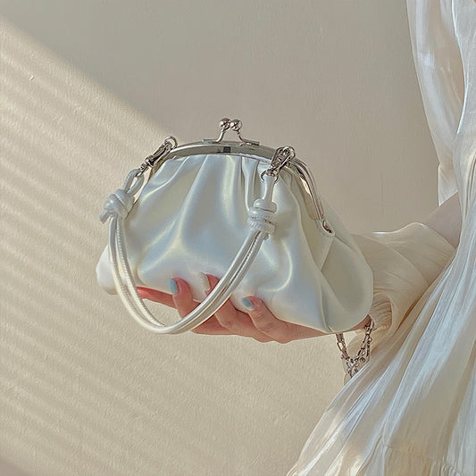 New Fashion Girl Cute Fold Clip Dinner Bag Senior Chain Bag Hand Crossbody Bag Dumpling Bag Female