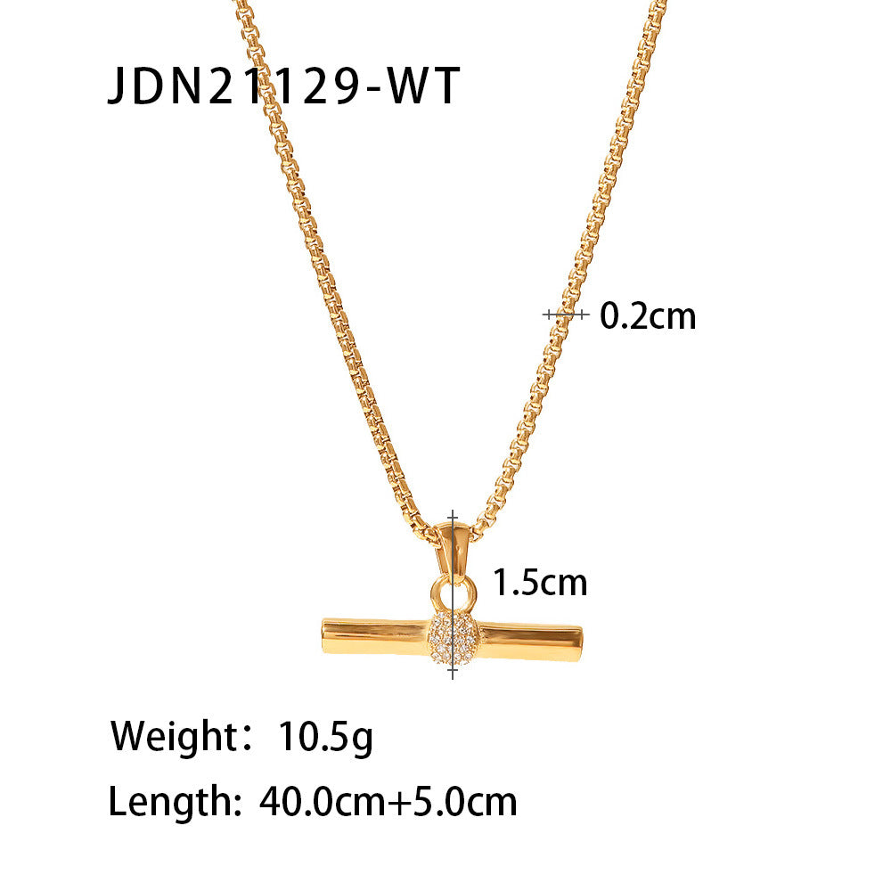 5pcs Women's Fashion All-Match Titanium Steel Necklace Jewelry 18K Gold Stainless Steel White Diamond Pendant Necklace Choker
