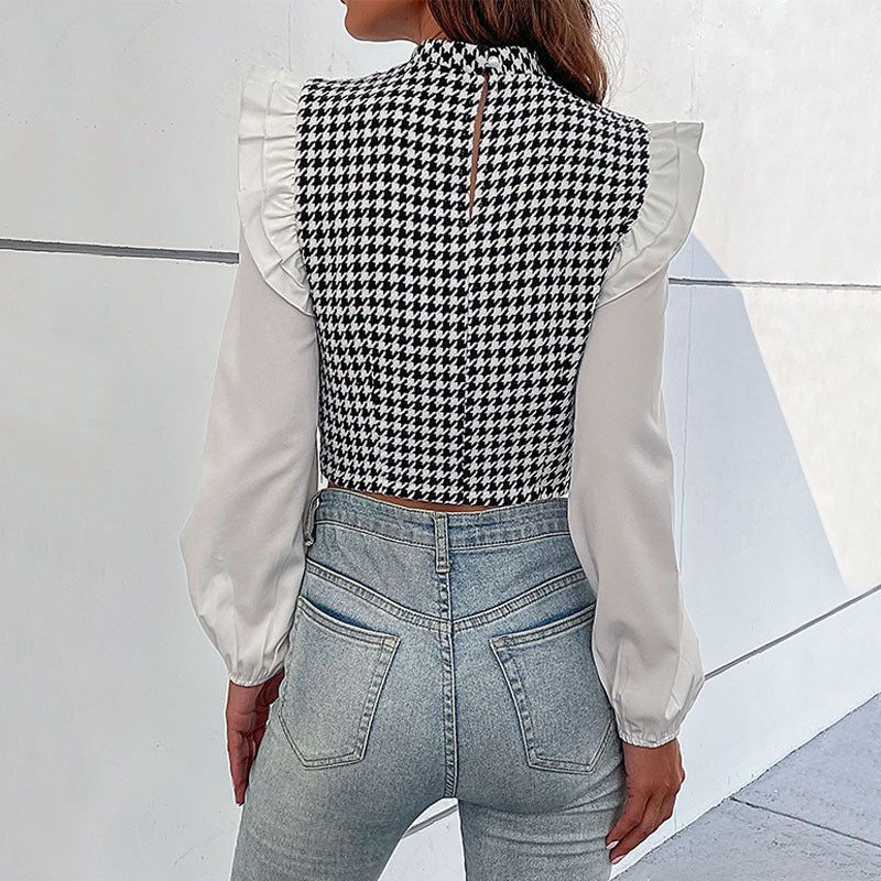 New Autumn And Winter New Women's Long-Sleeved Plaid Short Shirt Woman
