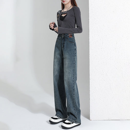 Retro High Waist Wide Leg Jeans For Women Autumn And Winter New Small Slim Straight Leg Trousers