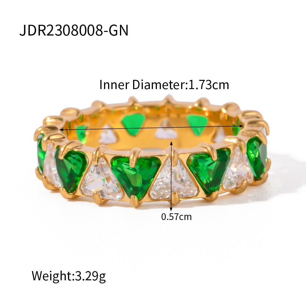 5pcs 18K Gold Stainless Steel Inset Triangular Zircon Ring Does Not Fade Niche Jewelry
