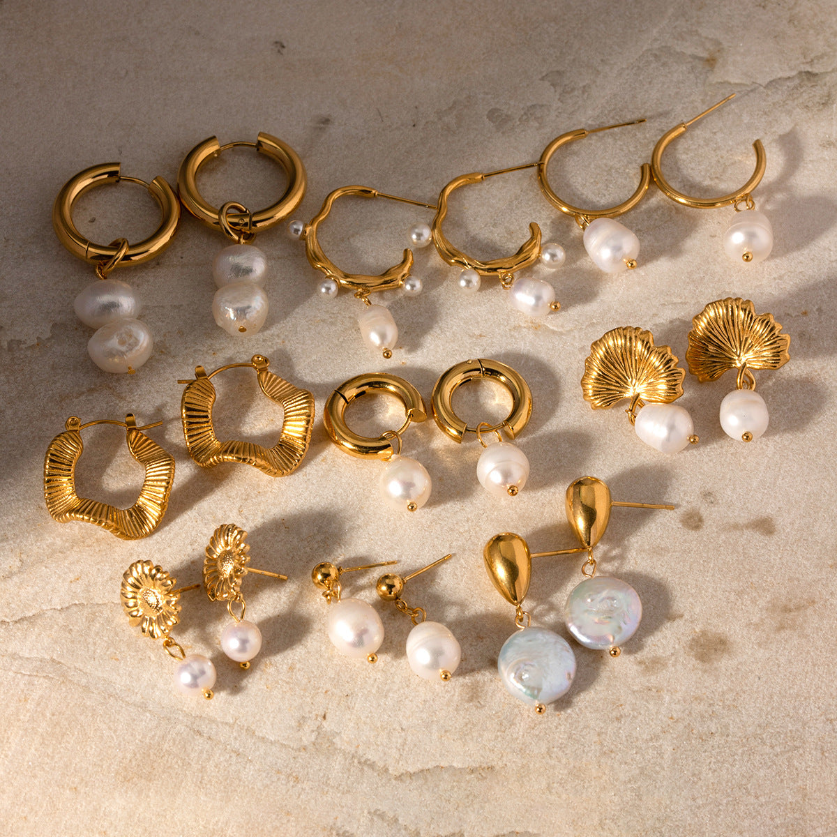 5pcs Stainless Steel Light Pearl Earrings Fashion New Women's Large Pearl C Pendant Earrings Jewelry