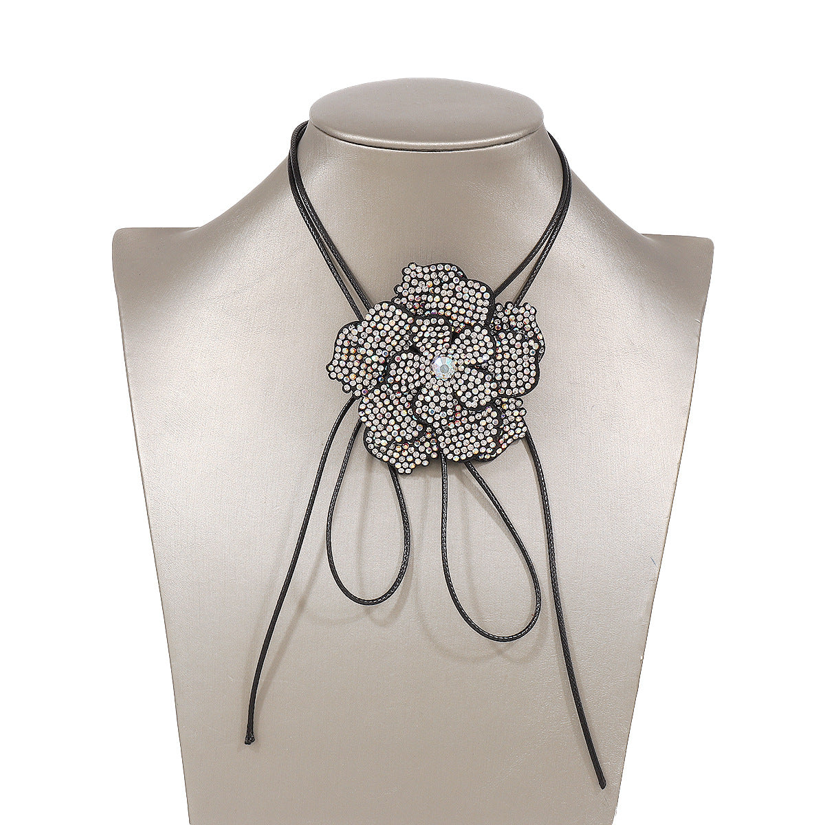 Vintage Full Diamond Chocker Camellia Necklace Small Wax String Lace-Up Small Fragrance Bracelet Female