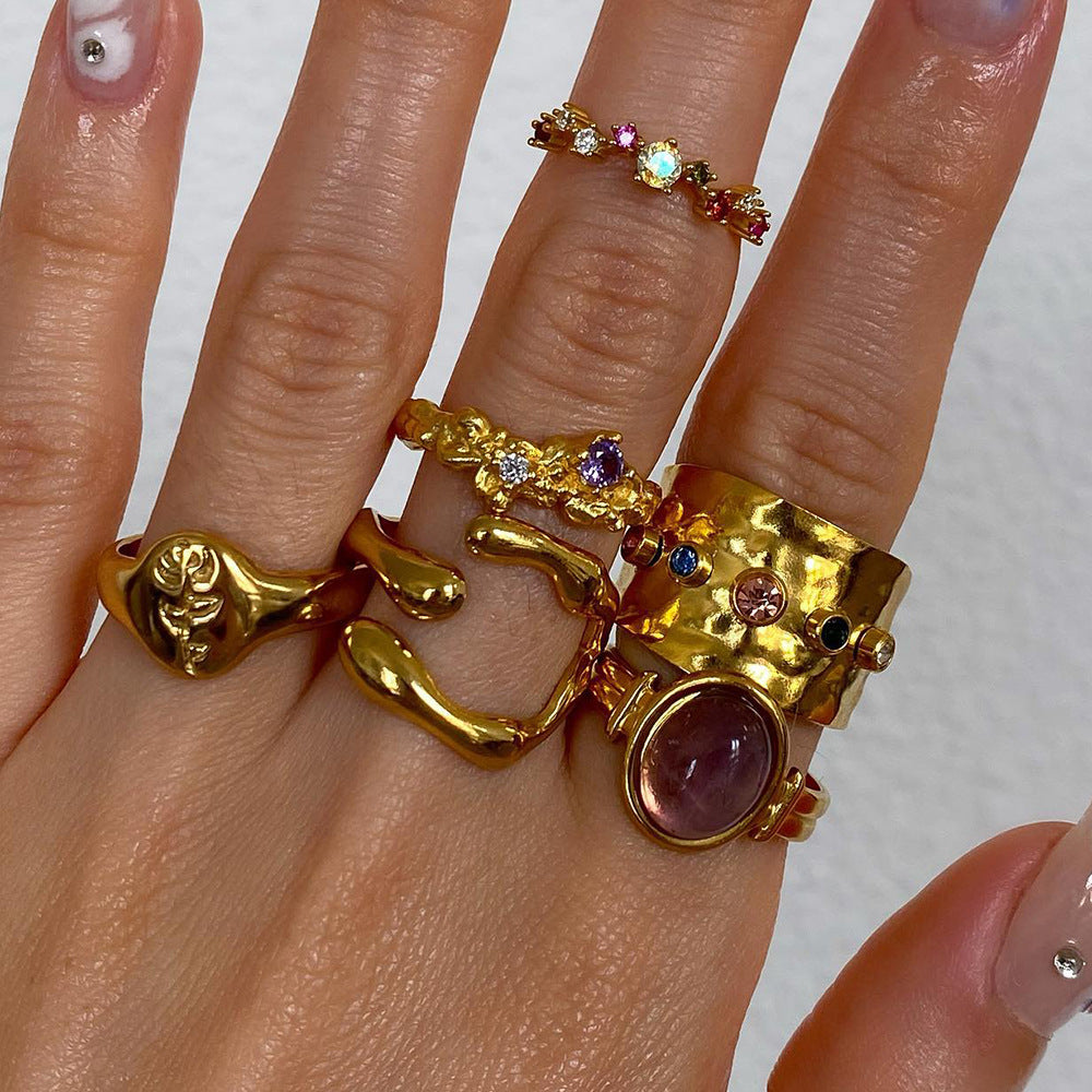 5pcs No Irregular Geometric Lines Ring Female Personality Hip Hop Opening Adjustable Index Finger Ring Couple Ring