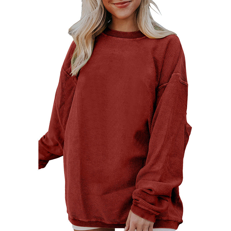Letter-Printed Simple Hoodless Pullover Round Neck Hoodie Woman Solid Color Long Sleeve Undershirt Woman