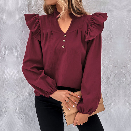 Autumn and Winter Women's New Solid Color Loose Shirt