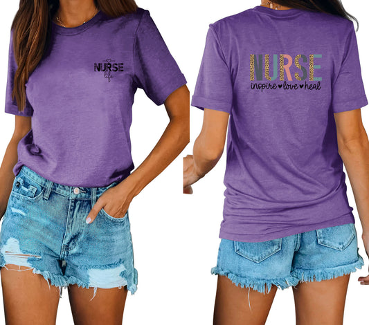 Casual Chic With Front And Rear Print Nurse Inspire Loose Crew Neck Short Sleeves