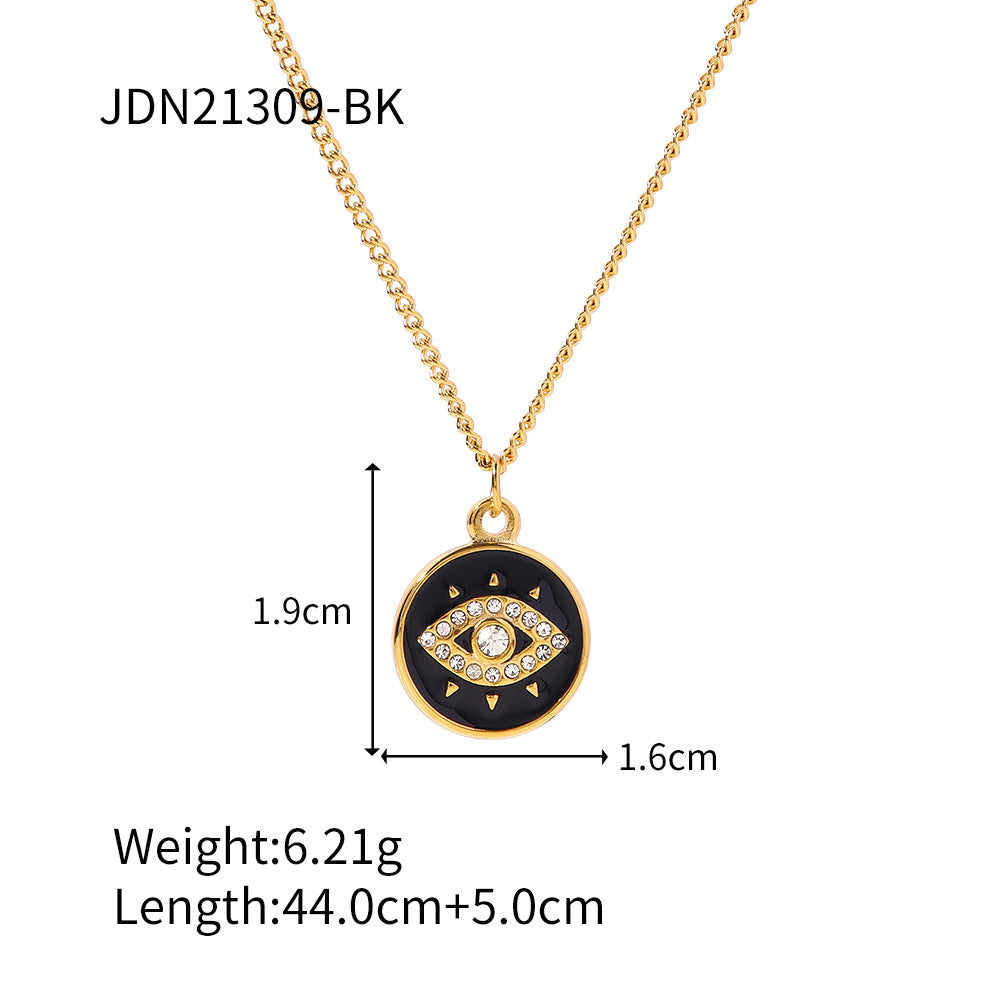 5pcs Fashion Necklace Stainless Steel All-Match Necklace Devil's Eye Round Pendant Necklace Does Not Fade Titanium Steel Necklace