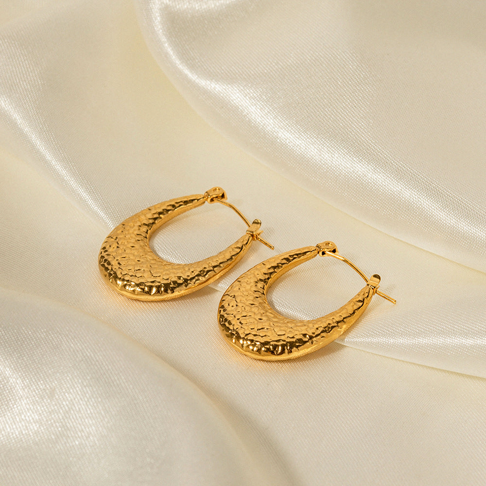 5pcs Earrings 18K Stainless Steel Lava Pattern Earrings Color Preserving Ring Design For Women