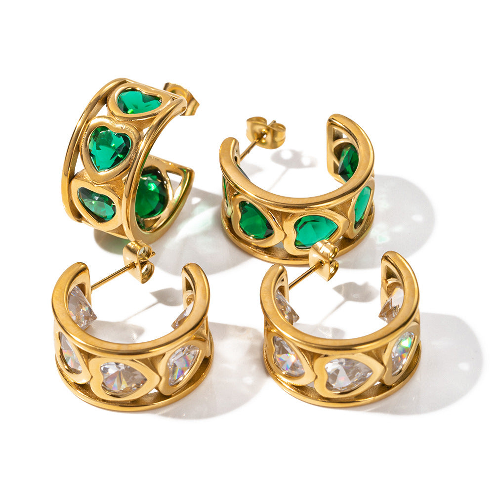 5pcs Trendy Earrings 18K Gold Plated Love Shaped Stainless Steel C-Shaped Stud Earrings Design Sense Earrings