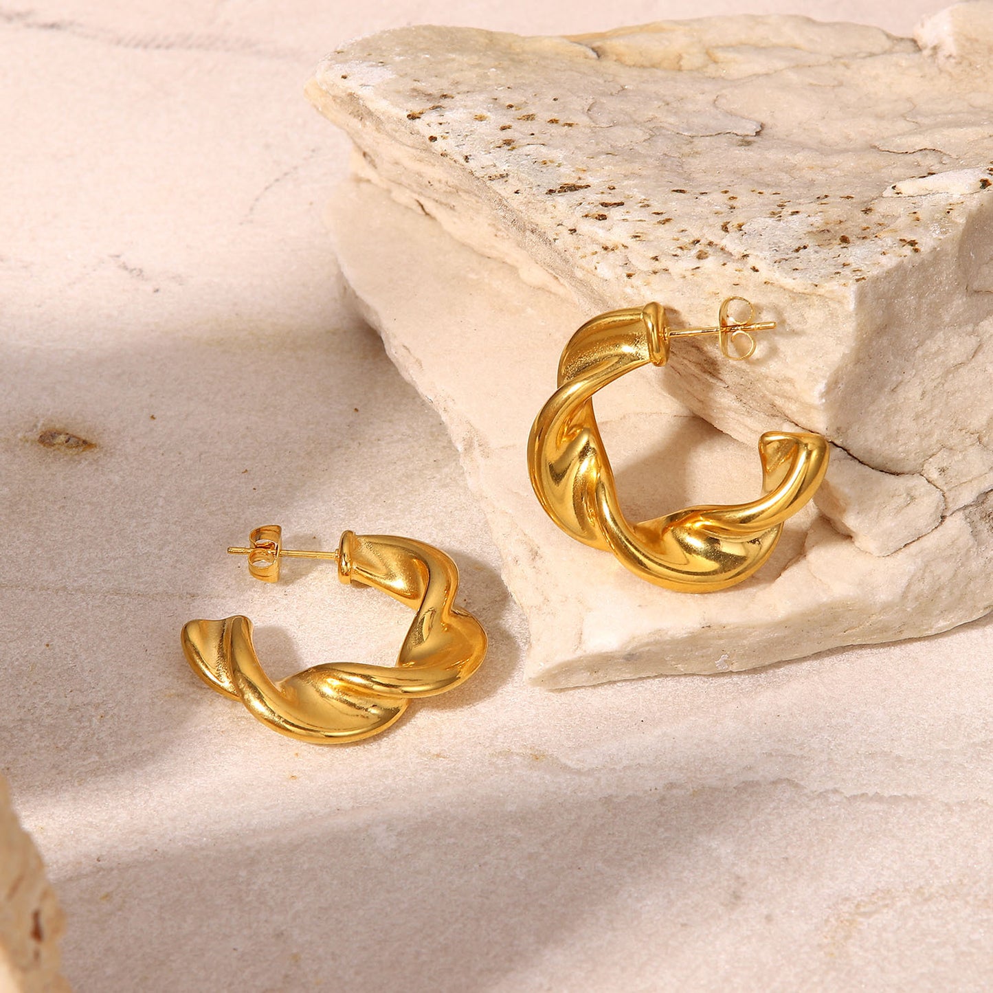 5pcs Fashion 18K Gold Plated Twist C Ring Earrings Wedding Geometric Stainless Steel Twist Ring Earrings For Women Jewelry