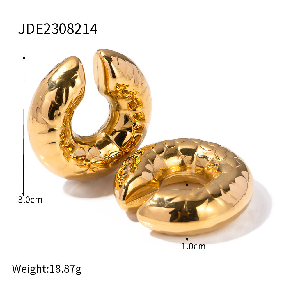 5pcs 18K Pure Gold Stainless Steel Coarse Texture Hollow Ear Ring Ear Clip Does Not Fade Jewelry