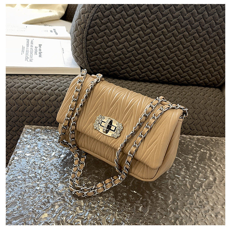 Niche High-Grade Folding Small Square Bag New Chain Underarm Bag Single Shoulder Hand Crossbody Bag Female Bag