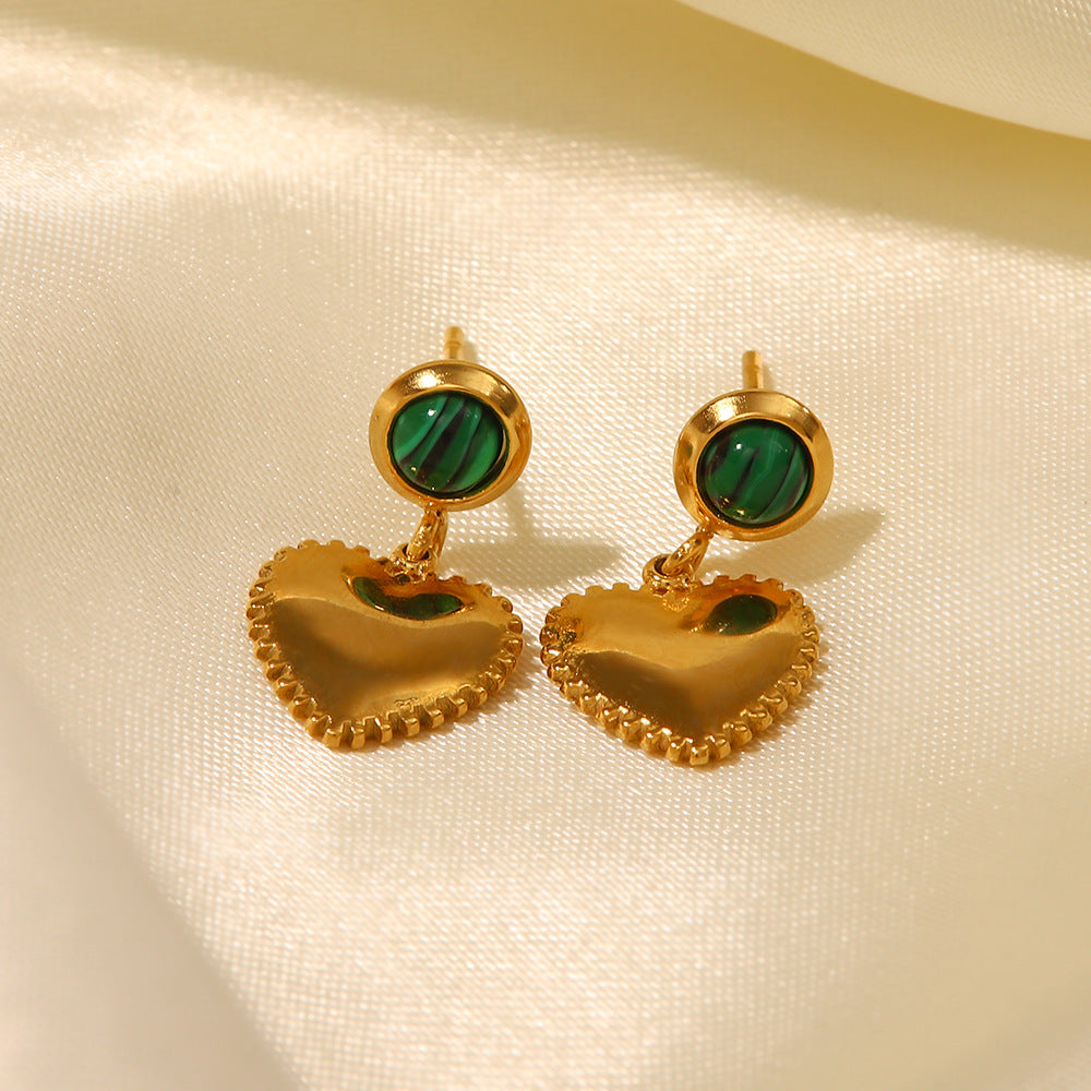 5pcs New 18K Gold Plated With White Diamond Malachite Love Pendant Earrings Fashion Accessorize Earrings