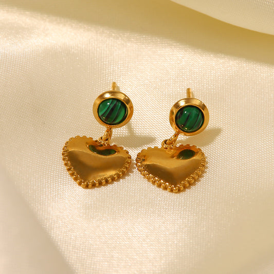 5pcs New 18K Gold Plated With White Diamond Malachite Love Pendant Earrings Fashion Accessorize Earrings