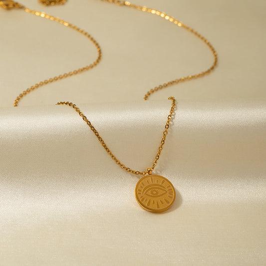 5pcs New Devil's Eye Round Pendant Necklace 18K Gold Vintage Fashion Women's Choker Headpiece Jewelry