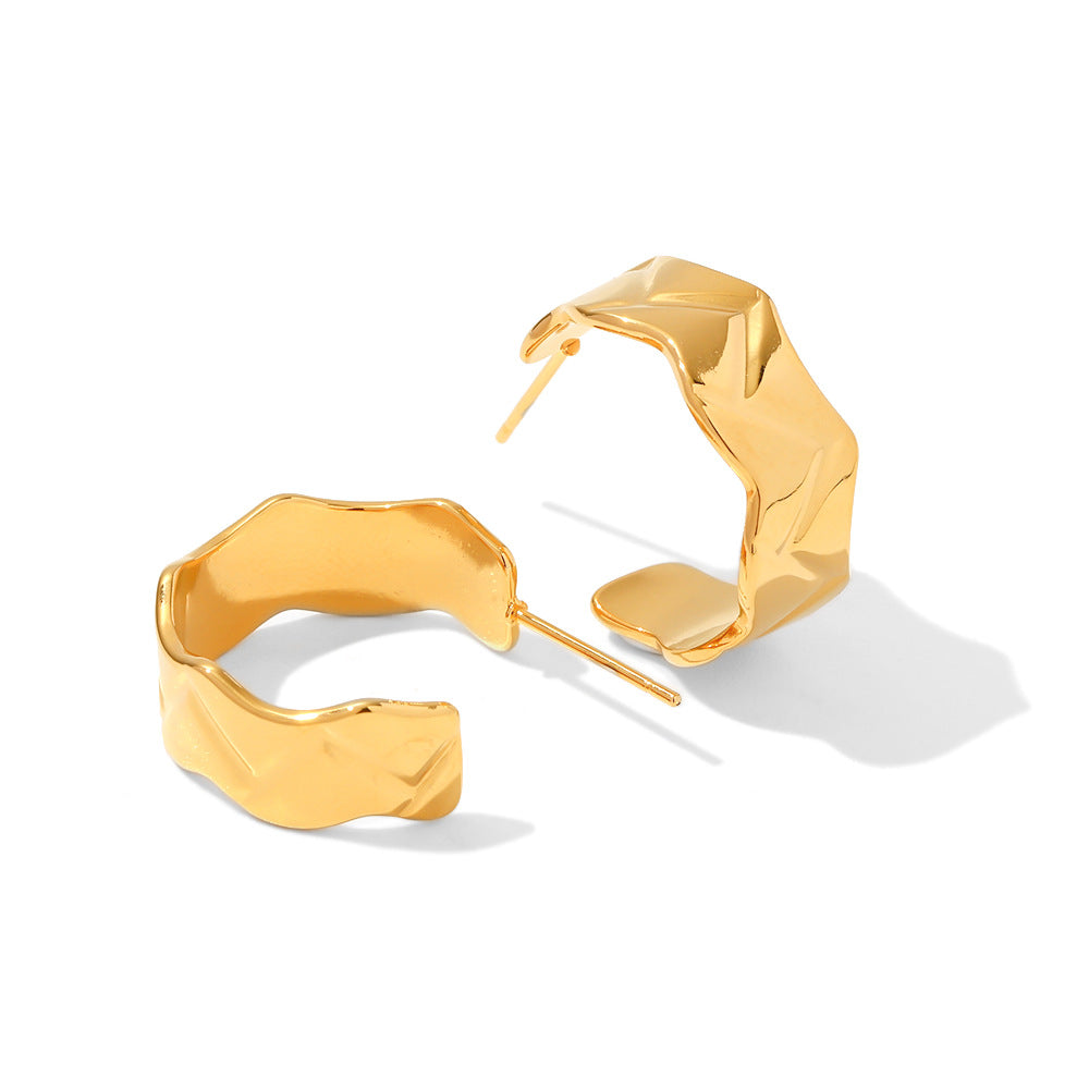 5pcs 18K Gold Plated Stainless Steel Irregular Width Height Polished C Ring Earrings Ladies Fashion All-Match Accessories