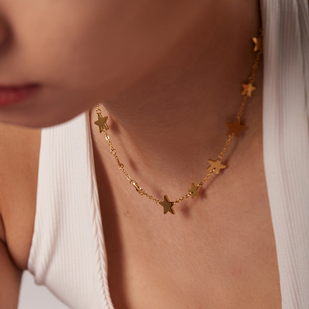 5pcs Stylish Same Necklace 18K Gold Plated Stainless Steel Pentagon Star Women's Handmade Jewelry Necklace