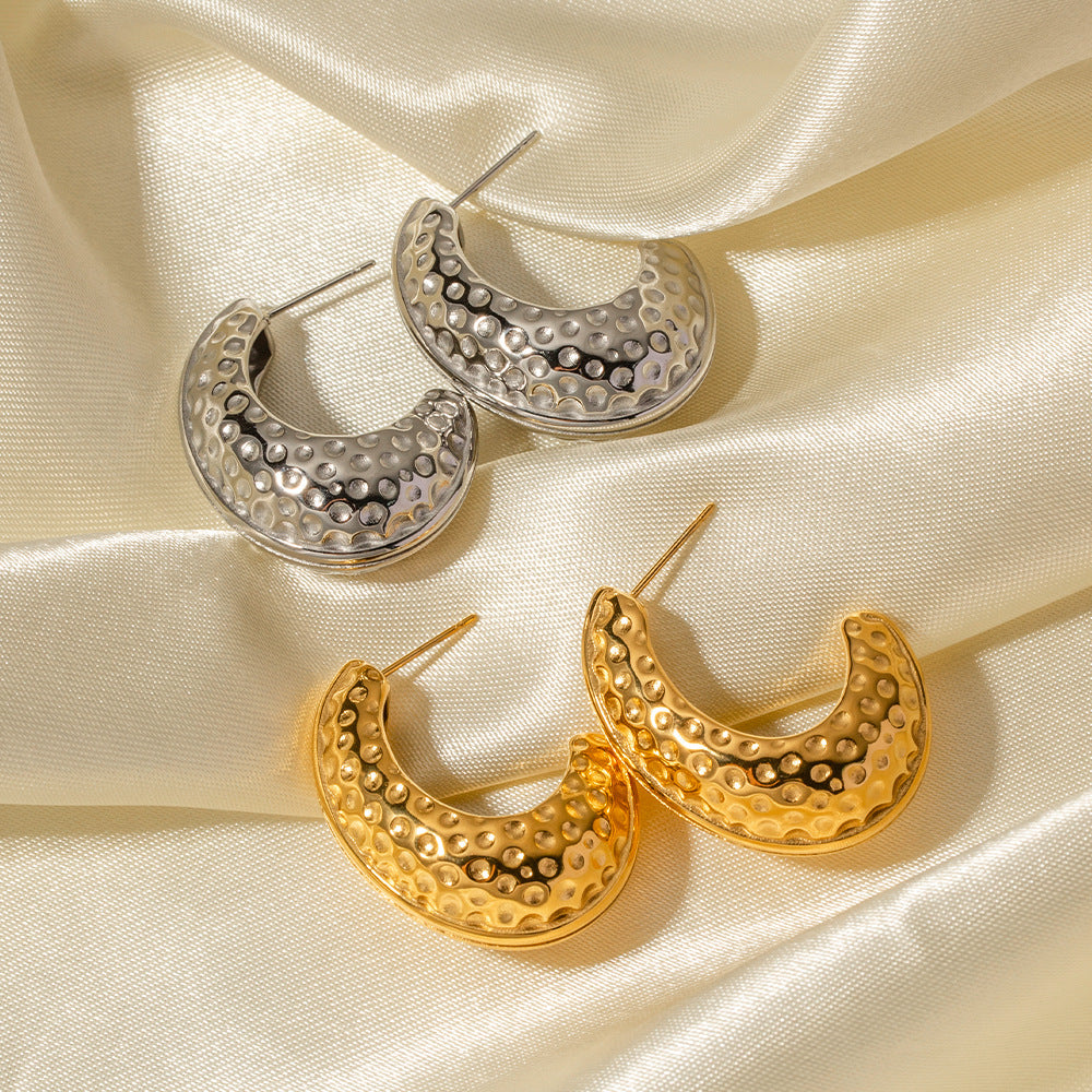 5pcs Fashion Temperament C-Shaped Hammer Stud Superior Sense Simple Titanium Steel Earrings For Women