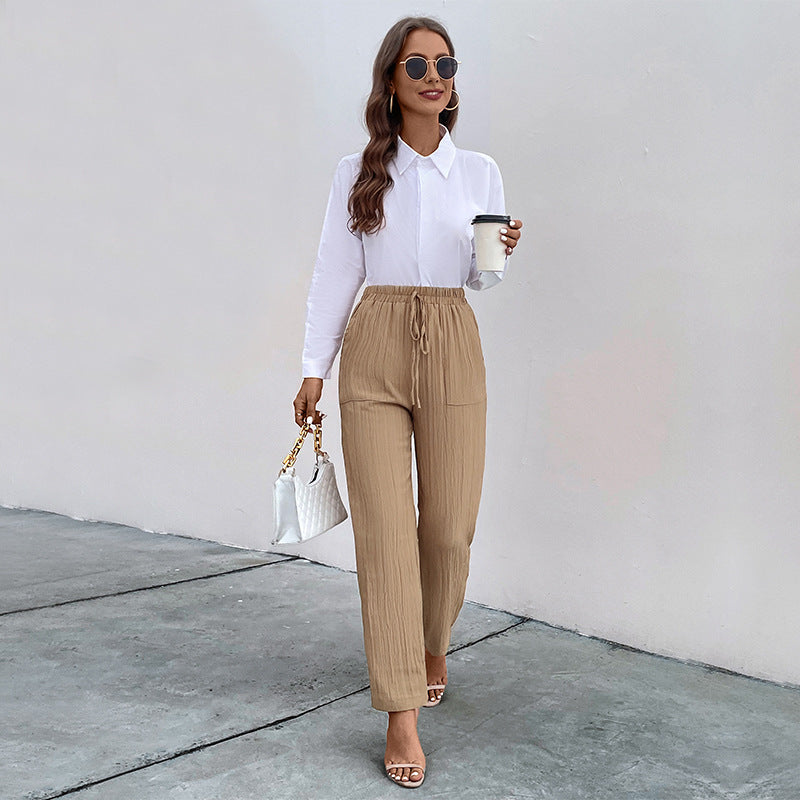 Spring And Autumn New High-Waisted Elastic Pants Casual Pants Autumn Casual Fold Women's Pants