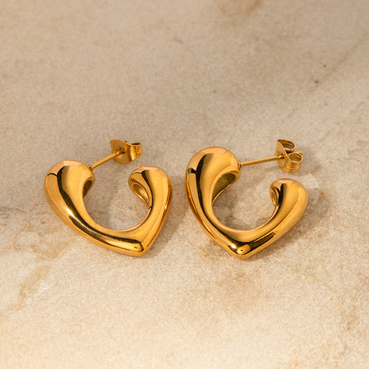 5pcs 18K Gold Stainless Steel Hollow Love Earrings Do Not Fade Niche Design With All Earrings
