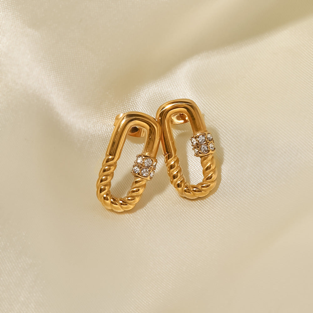 5pcs Stylish Vintage Titanium Steel Earrings For Women With Stainless Steel 18-Karat Gold Rectangular Twist Zircon Earrings