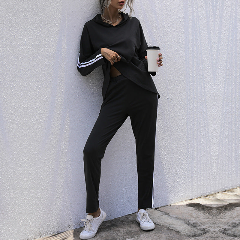 Fashion Women's Two-Piece Black Irregular Leisure Suit Women