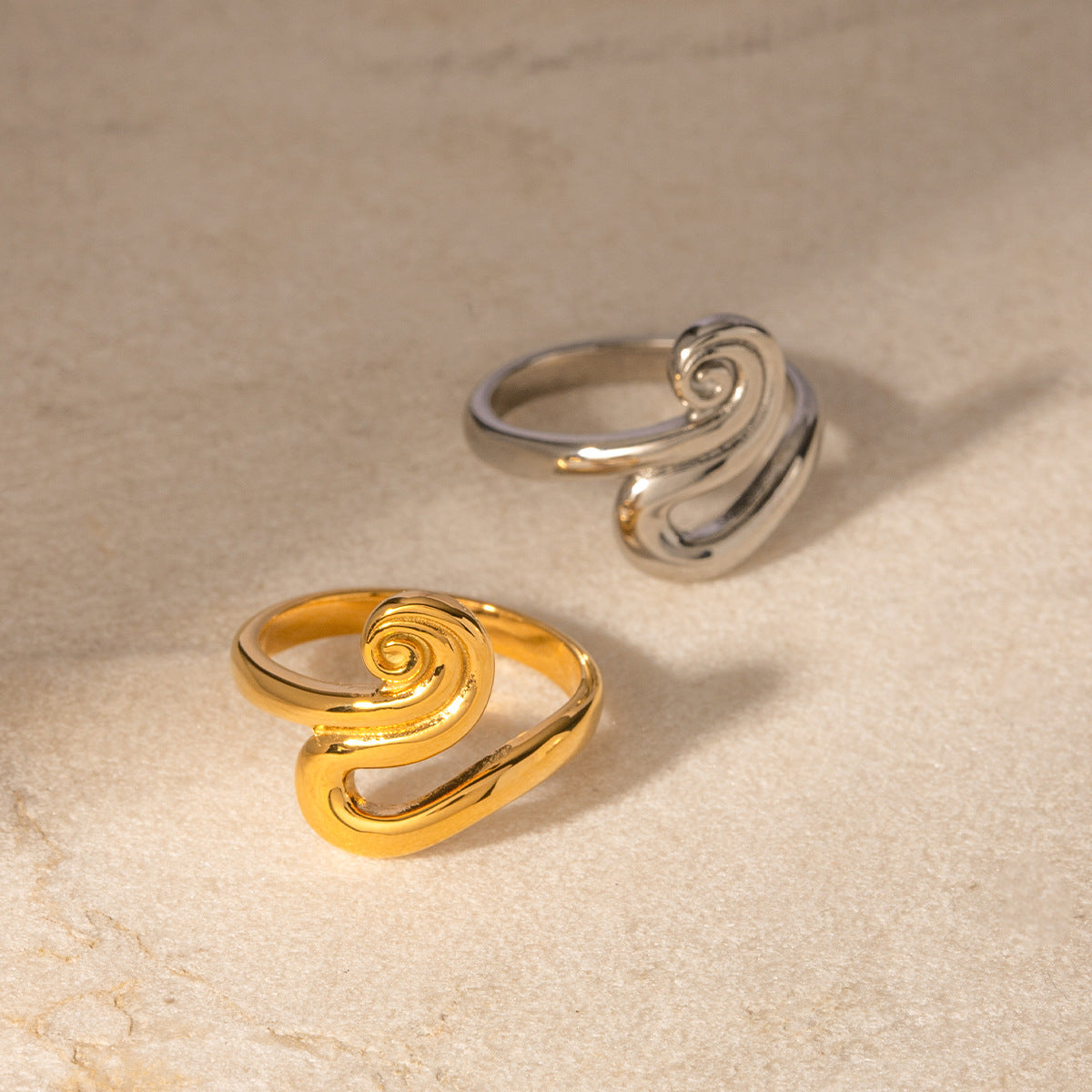 5pcs 18K Gold Stainless Steel Inlaid With Colored Diamond-Shaped Open Ring Jewelry