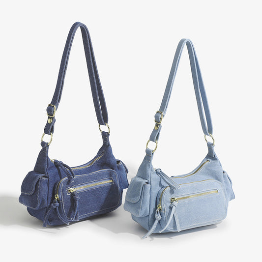 Denim New All-In-One Shoulder Bag Retro Blue Denim Multi-Pocket Crossbody Bag Bag Female Jeans Guangzhou Bag