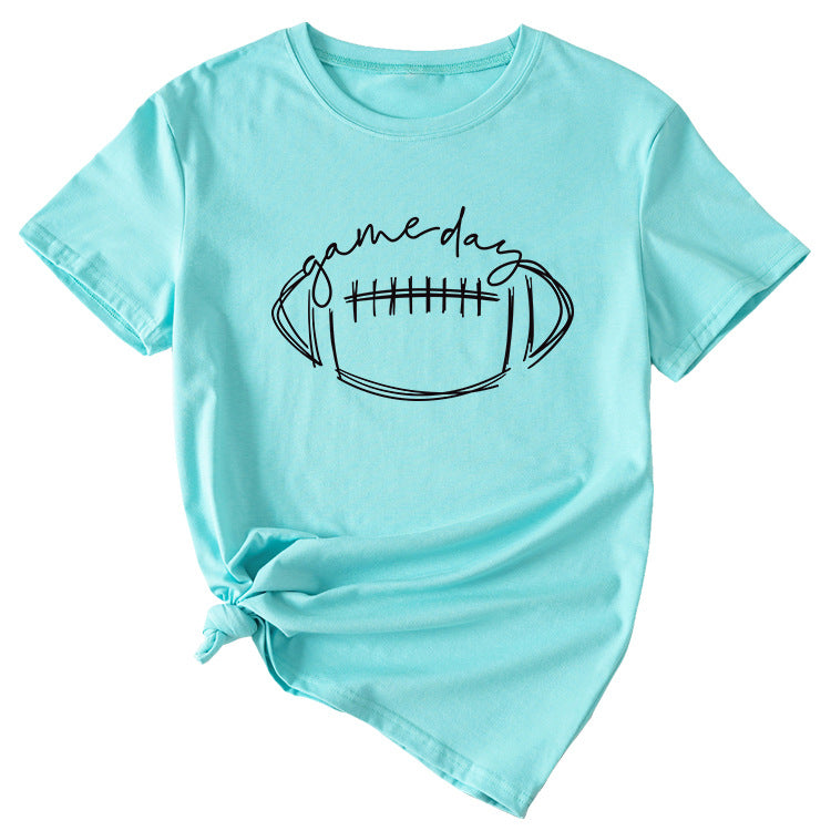 Wishgame Day Women's Casual Short Sleeve Top With Fun Rugby Pattern