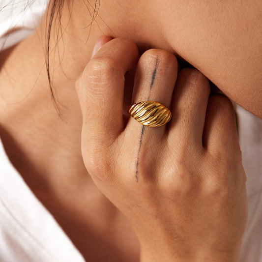 5pcs Style Vintage Croissant Thread Ring Fashion Personality Non-Faded Titanium Steel Ring