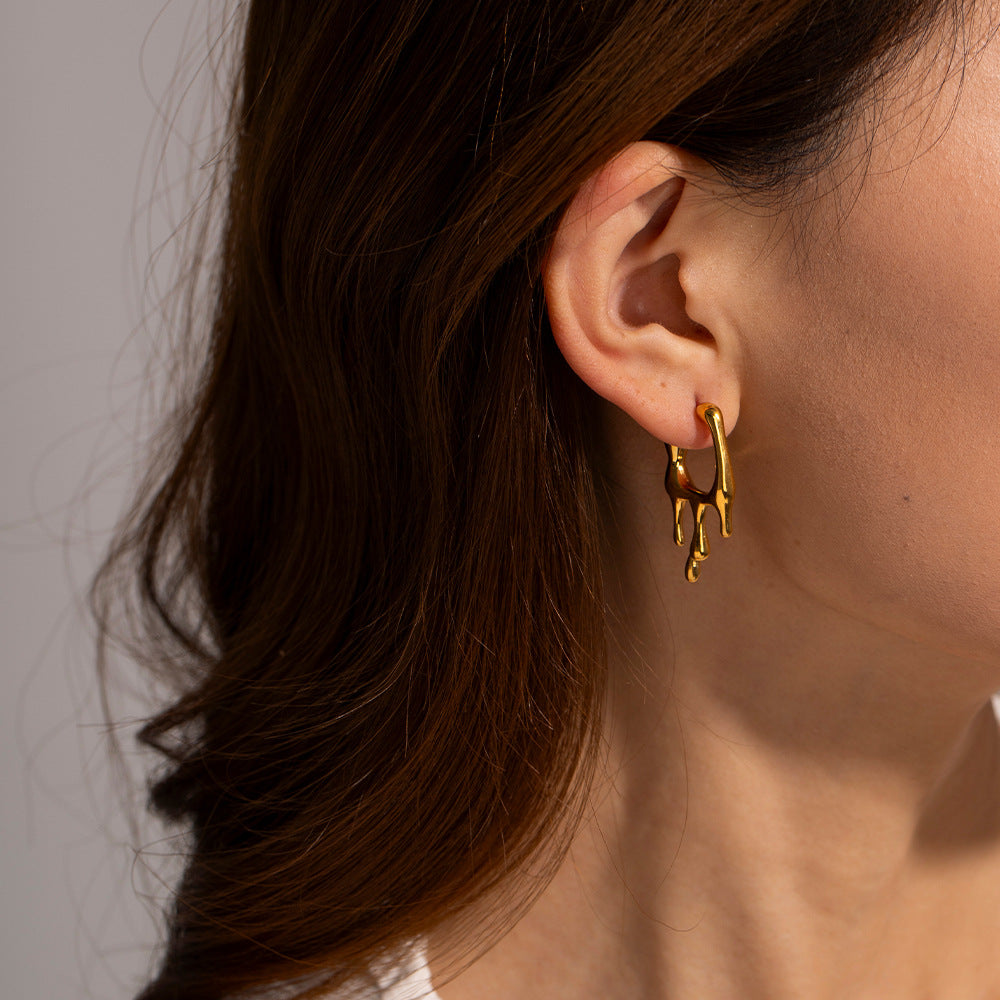 5pcs Popular Earrings 18K Gold Stainless Steel Liquid Shaped Stud Earrings Designed To Feel Non-Fading Earrings Batch