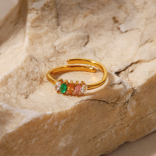 5pcs Titanium Steel Ring Ring Ring 18K Gold Mixed Color Oval Zircon Adjustable Ring Jewelry Women