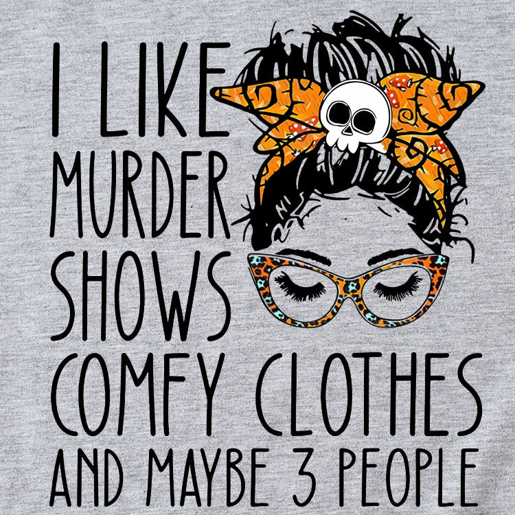 I Like Murder Shows Monogram Print Summer Short-Sleeved Crew Neck T-Shirt Lady