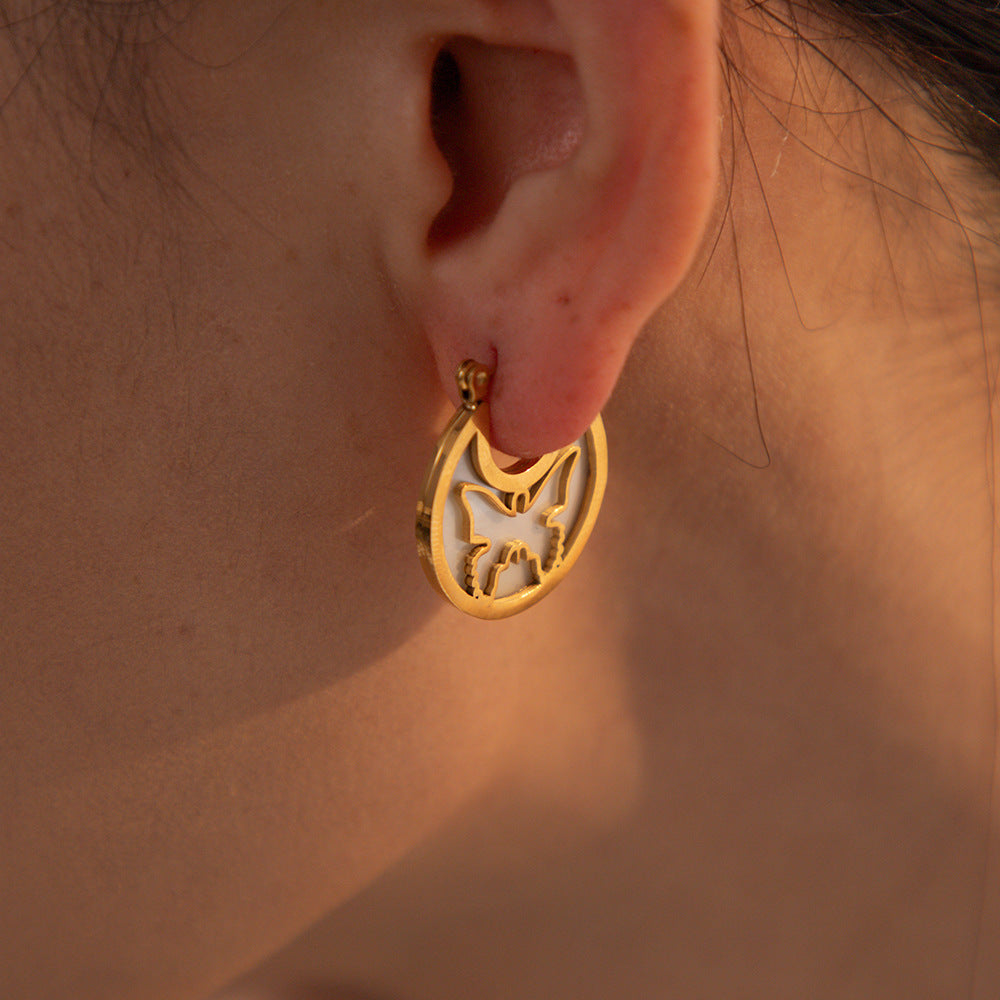 5pcs 18K Electroplated White Fritillary Hollow Butterfly Round Earrings Fashion Stainless Steel Round Earrings For Women